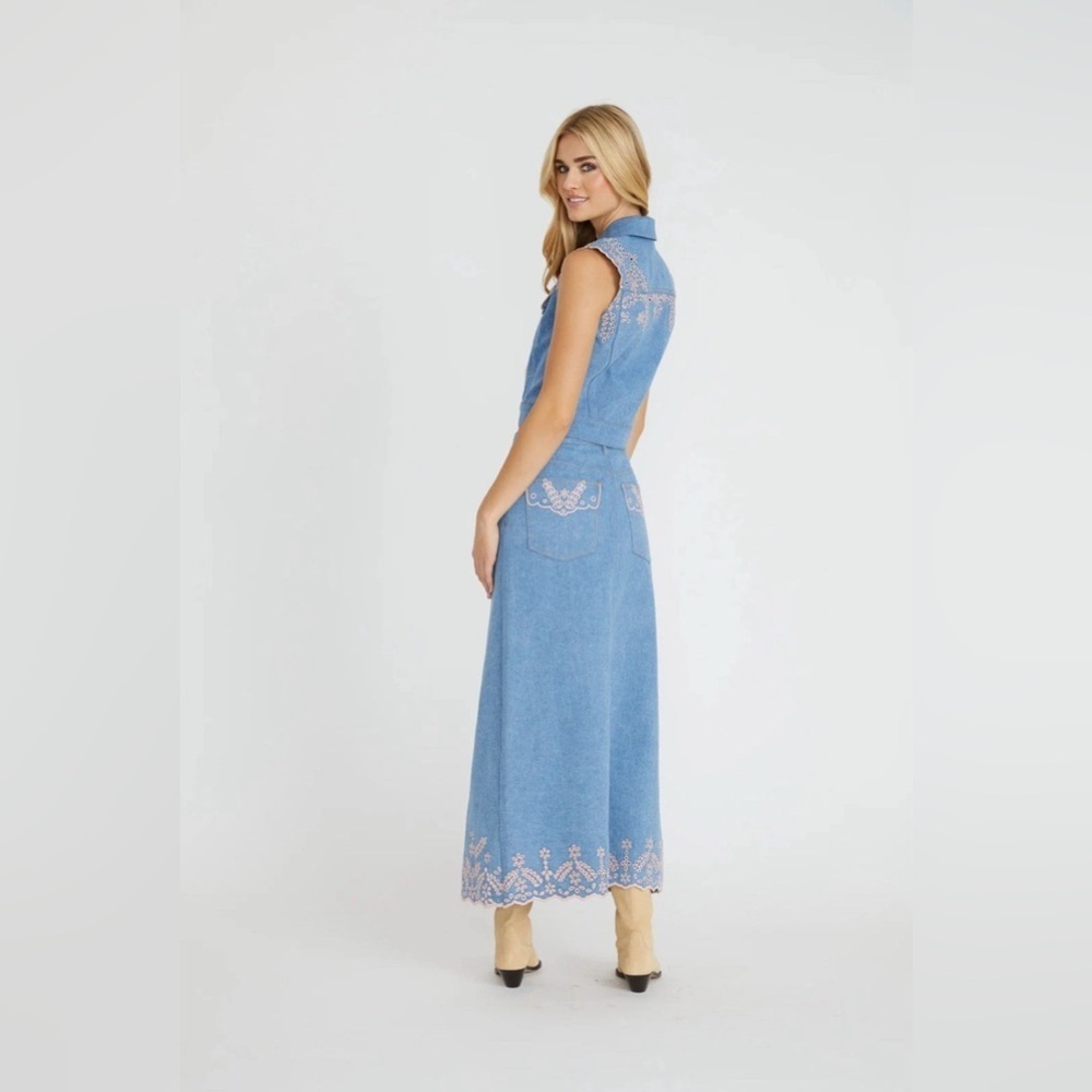 Driftwood Serena Embroidered Denim Maxi Skirt - Pink Promise - Picture 4 of 5